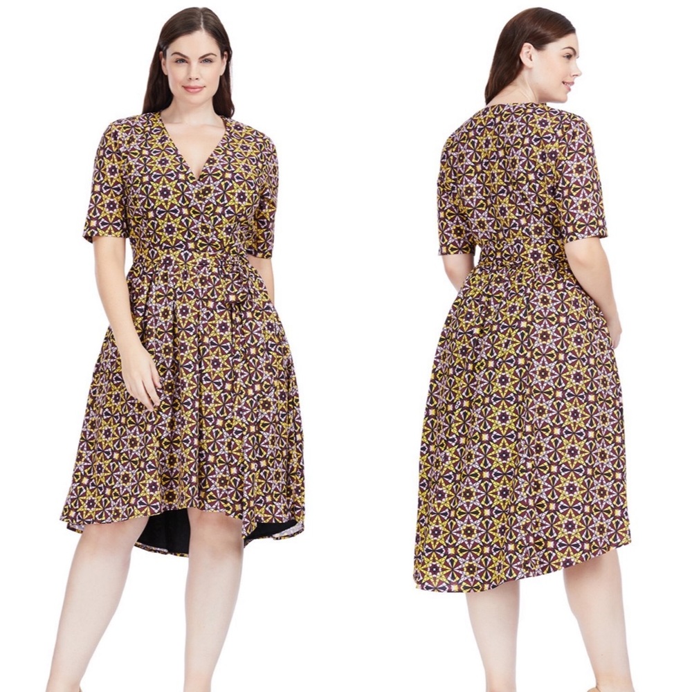 eShakti Prism Print Hi-Lo Dress V Neck Size 4